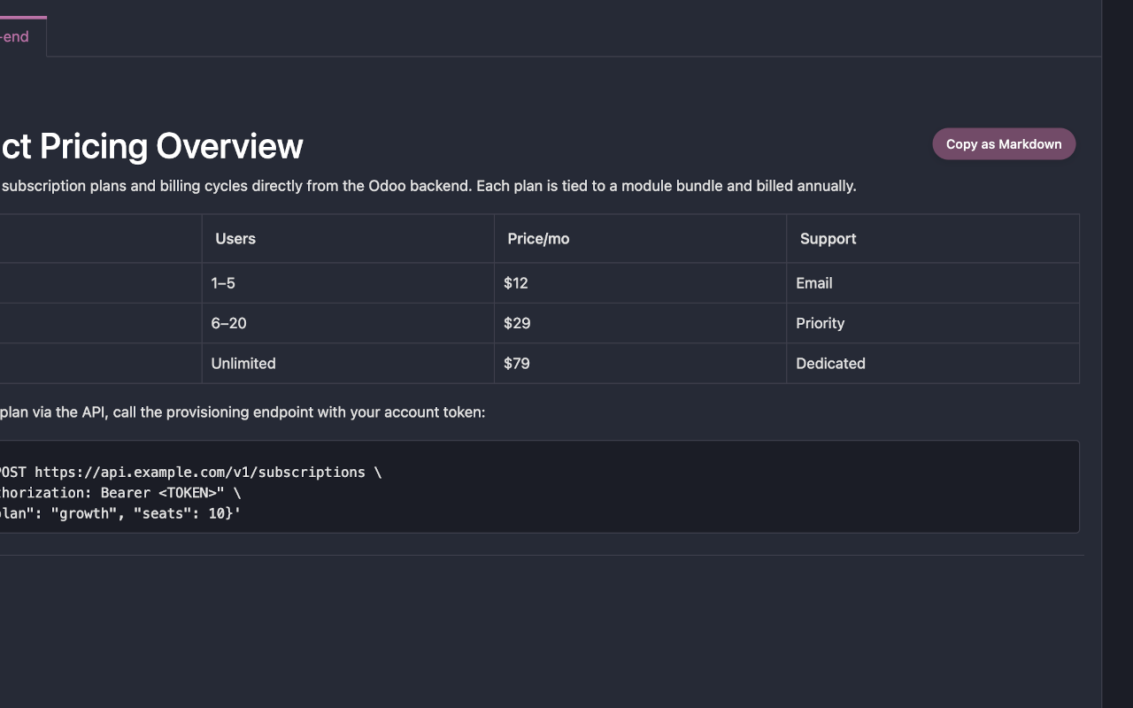odoo2markdown extension in action